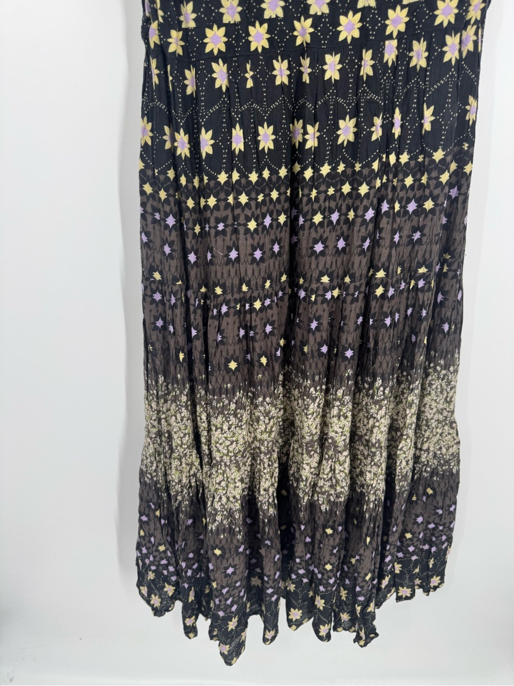 Free People Rare Feelings Black Floral Fringe Tie Ruffled Maxi Dress Boho Size L - Picture 10 of 13